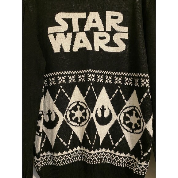 Star Wars Holiday Gift Party Ugly Christmas Sweater NWT Black White Mens Large - Picture 1 of 11